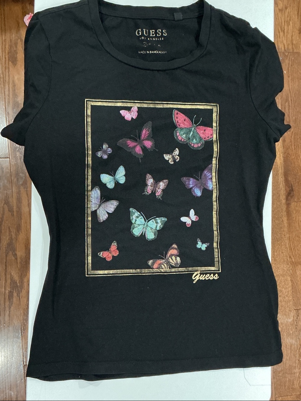 GUESS Black Butterfly Graphic Tee